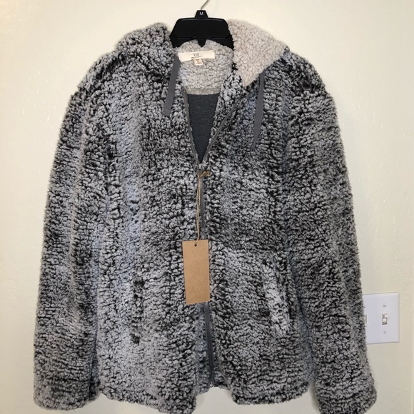 Thread & Supply Jackets & Blazers - Grey & Black Fluffy Sherpa Hooded Jacket